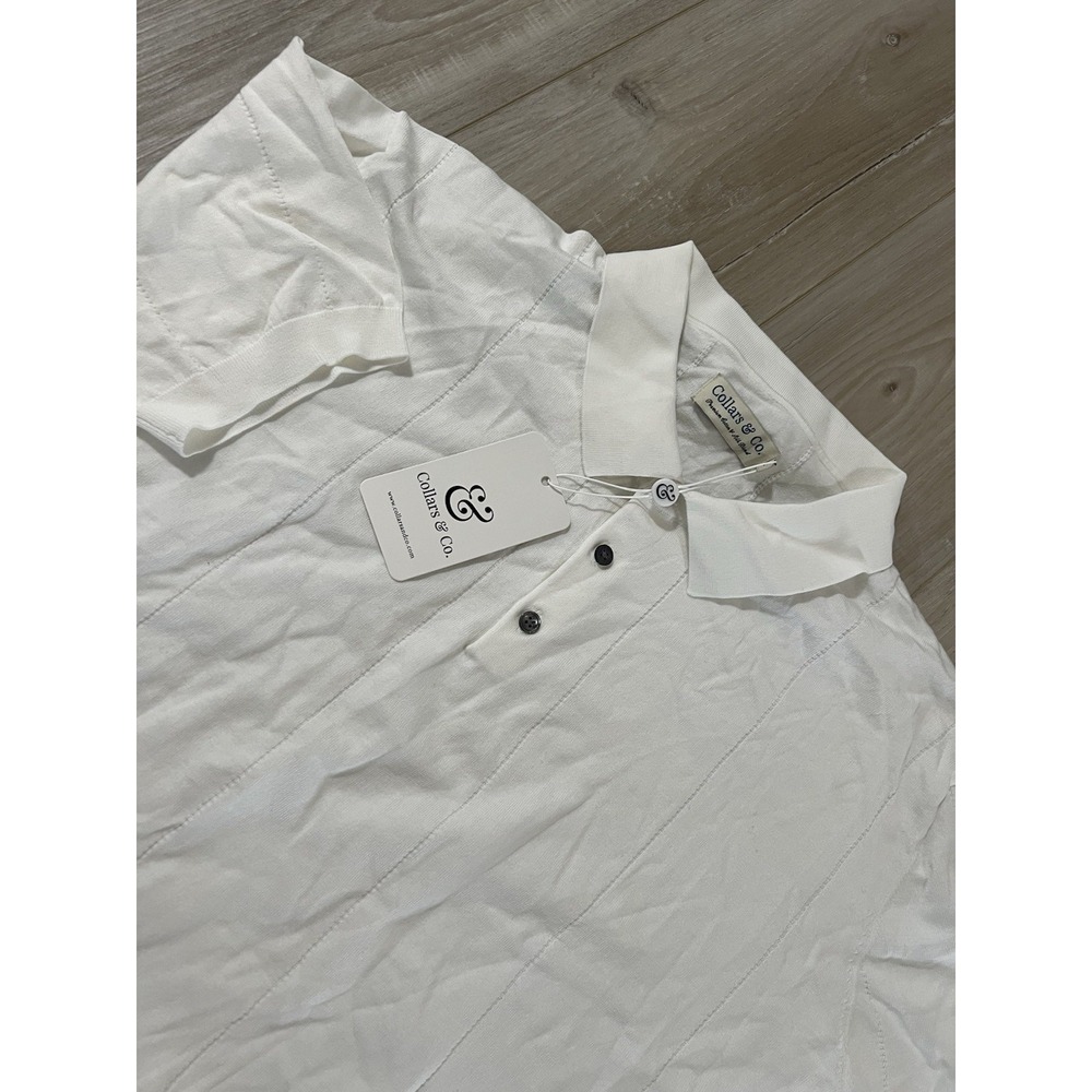 Collars & Co Maranello Polo Shirt Mens 3XL   Silk Cotton 3 Button NWT Ivory